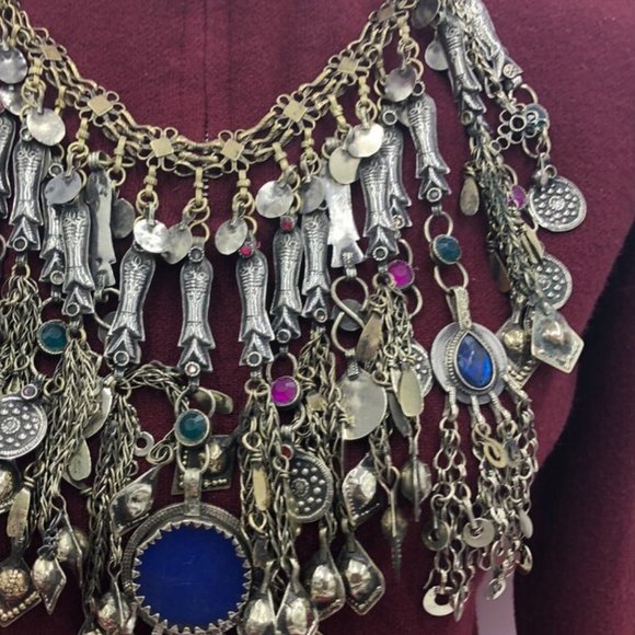 Afghan Vintage Silver Kuchi Fish Oversized Choker Necklace, Kuchi Jewelry, - Picture 7 of 7